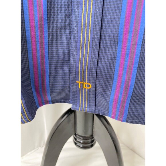 Mens XL Button Down Shirt Thomas Dean Blue and Purple Striped Long Sleeve - Picture 3 of 9